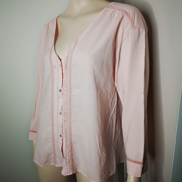 NWT Zara Cotton Pintucked & Lace Collarless Blouse - Picture 3 of 10